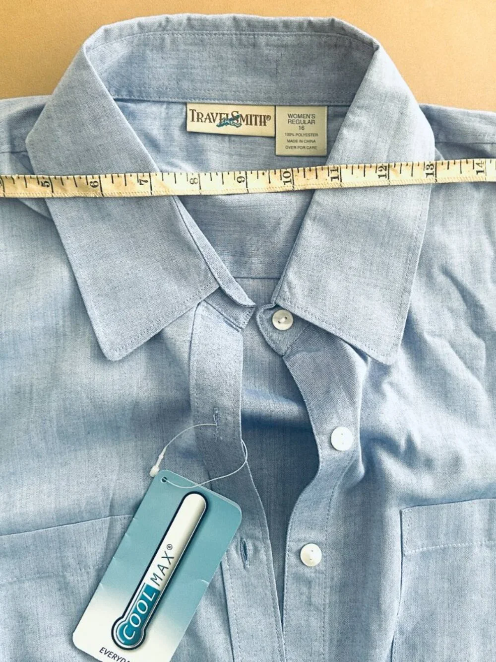 TravelSmith Long-Sleeve Moisture-Wicking Button-Down NWT Blue Shirt Size 16 - Picture 8 of 12